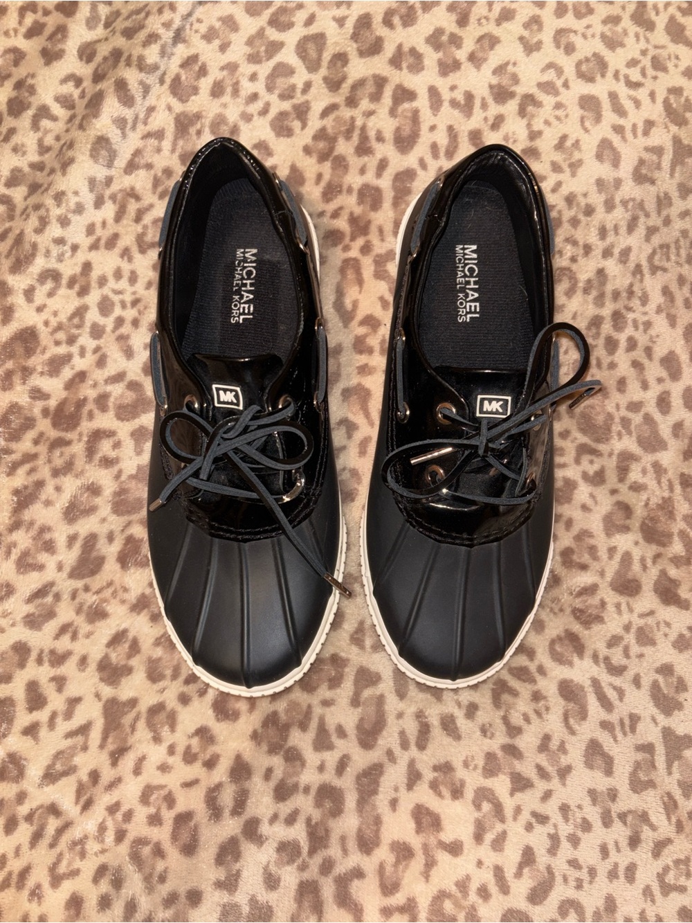 Michael Kors Women’s Black Lace-Up Duck Shoes with White Trim